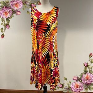 Notations Tropical Leaf Print Sleeveless stretchy midi Dress size‎ large